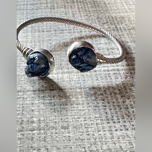 BRACELET CUFF SILVER TONE 6.75 DRUZY BLUE TWISTED ROPE 4139 B - Picture 3 of 13